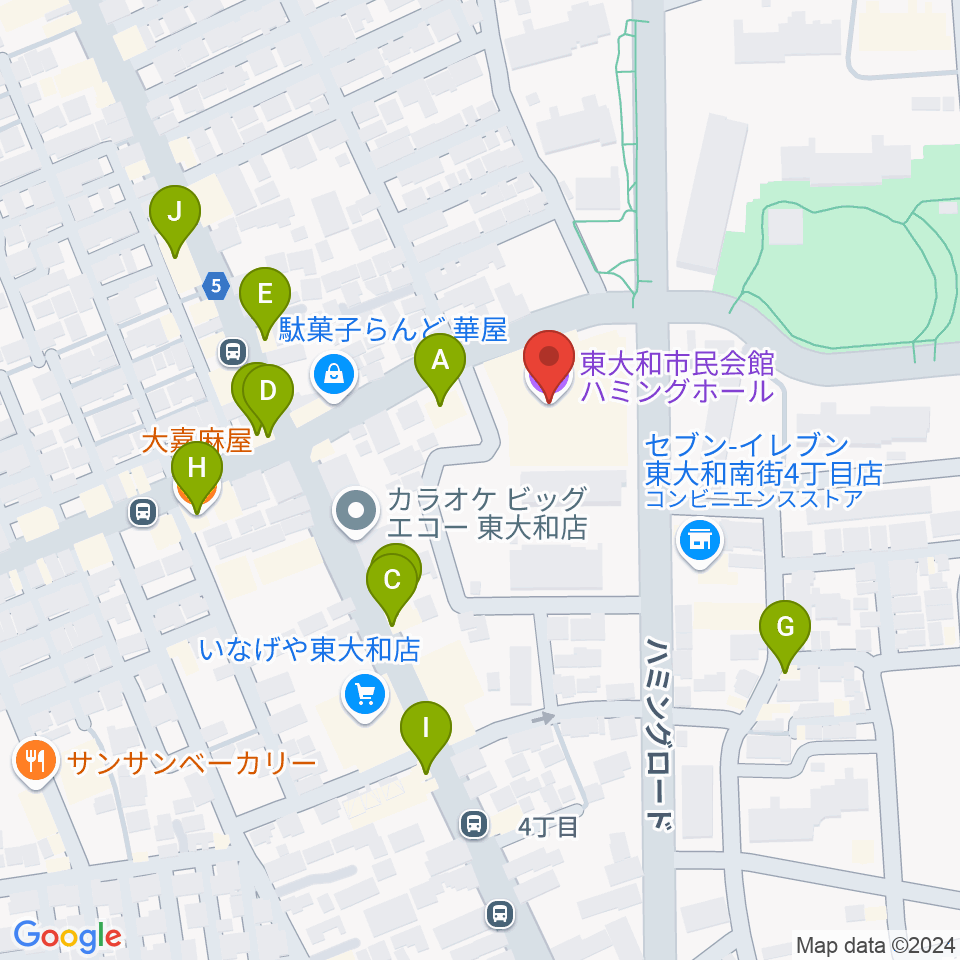東大和市民会館ハミングホール周辺のファミレス・ファーストフード一覧地図