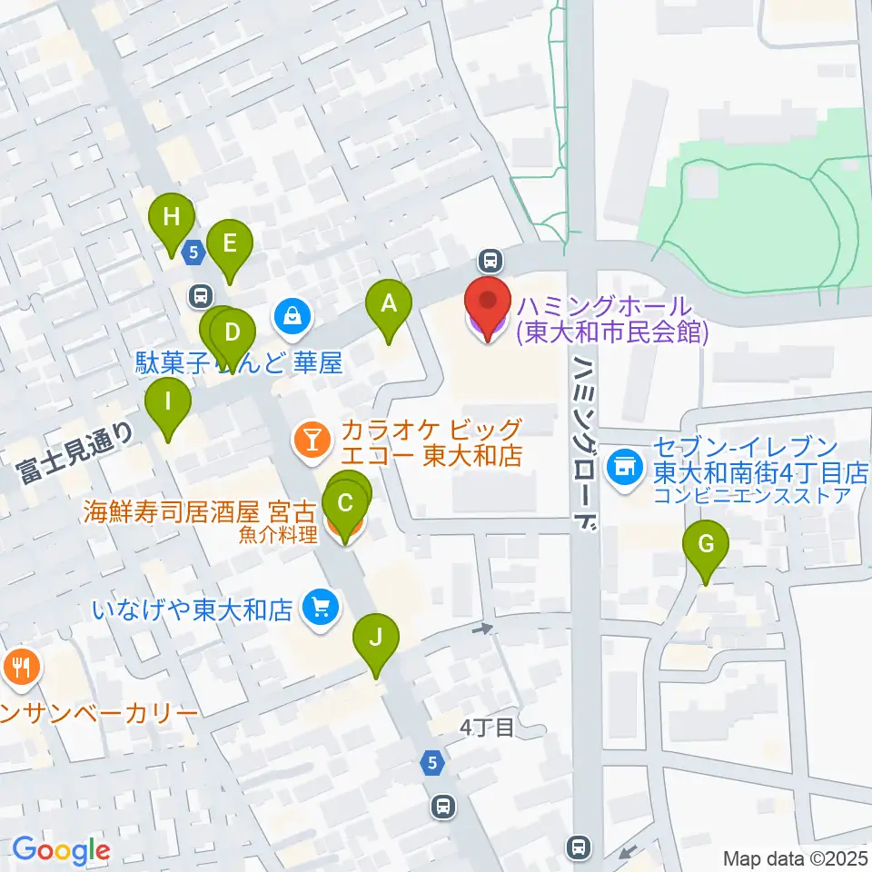 東大和市民会館ハミングホール周辺のファミレス・ファーストフード一覧地図