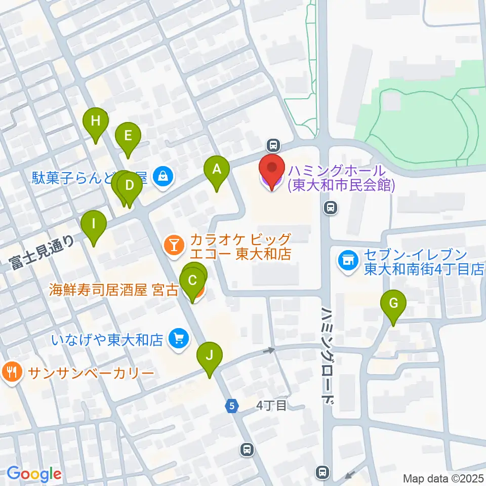 東大和市民会館ハミングホール周辺のファミレス・ファーストフード一覧地図