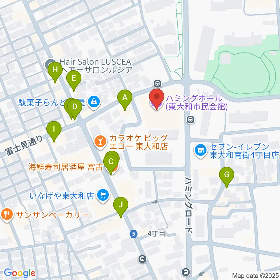 東大和市民会館ハミングホール周辺のファミレス・ファーストフード一覧地図