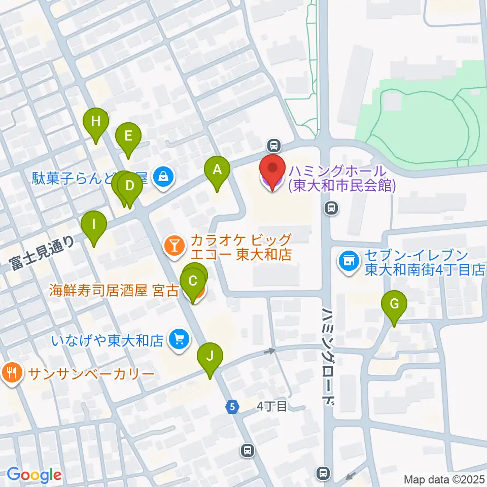 東大和市民会館ハミングホール周辺のファミレス・ファーストフード一覧地図