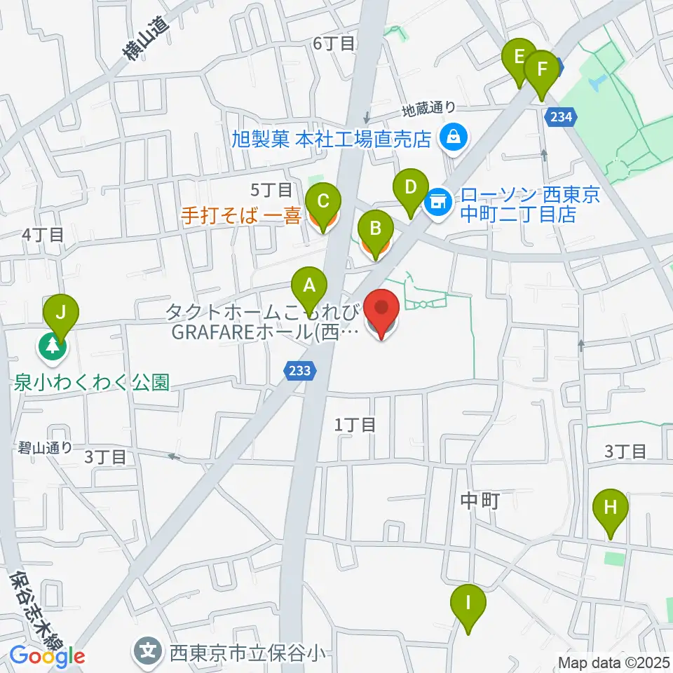 タクトホームこもれびGRAFAREホール周辺のファミレス・ファーストフード一覧地図