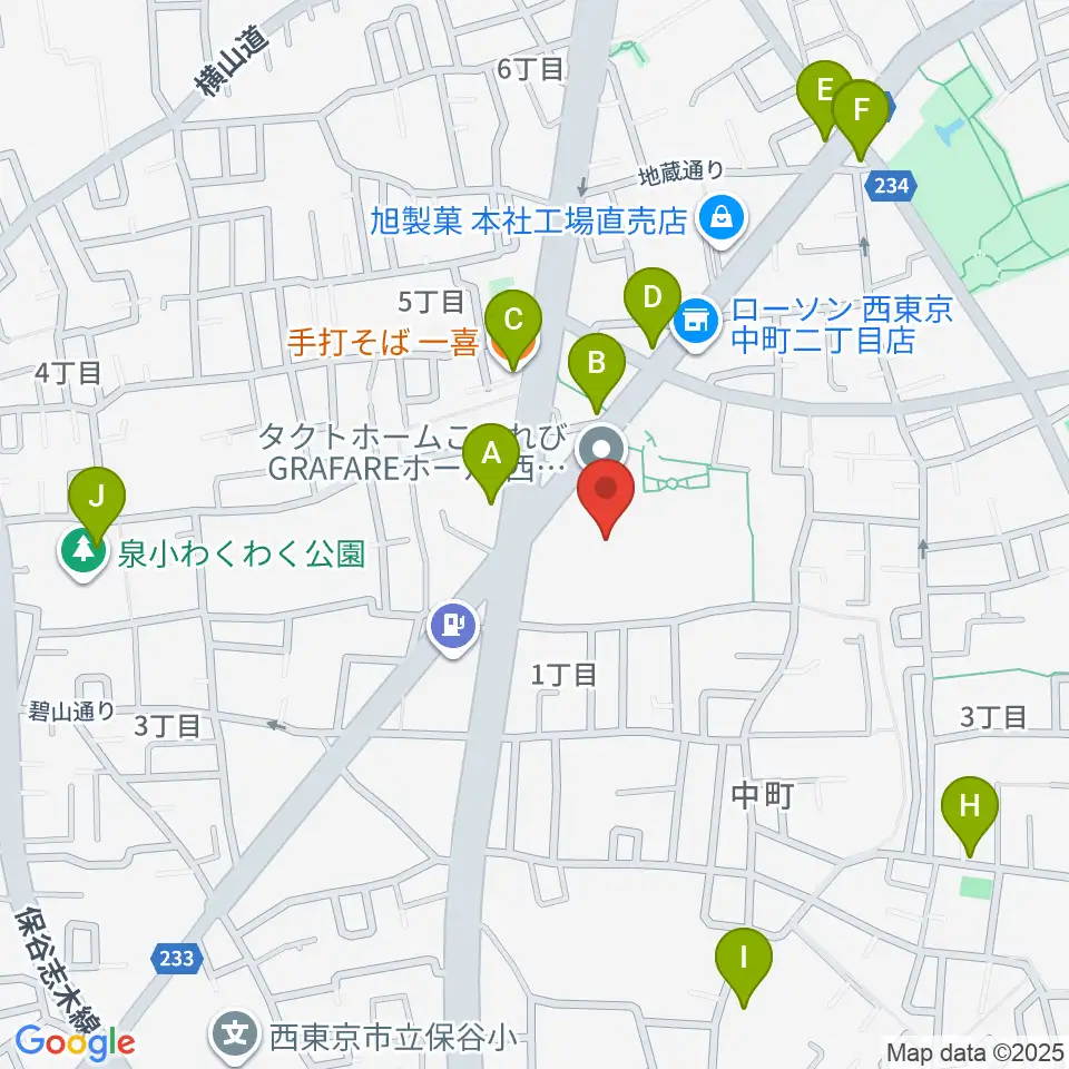 タクトホームこもれびGRAFAREホール周辺のファミレス・ファーストフード一覧地図