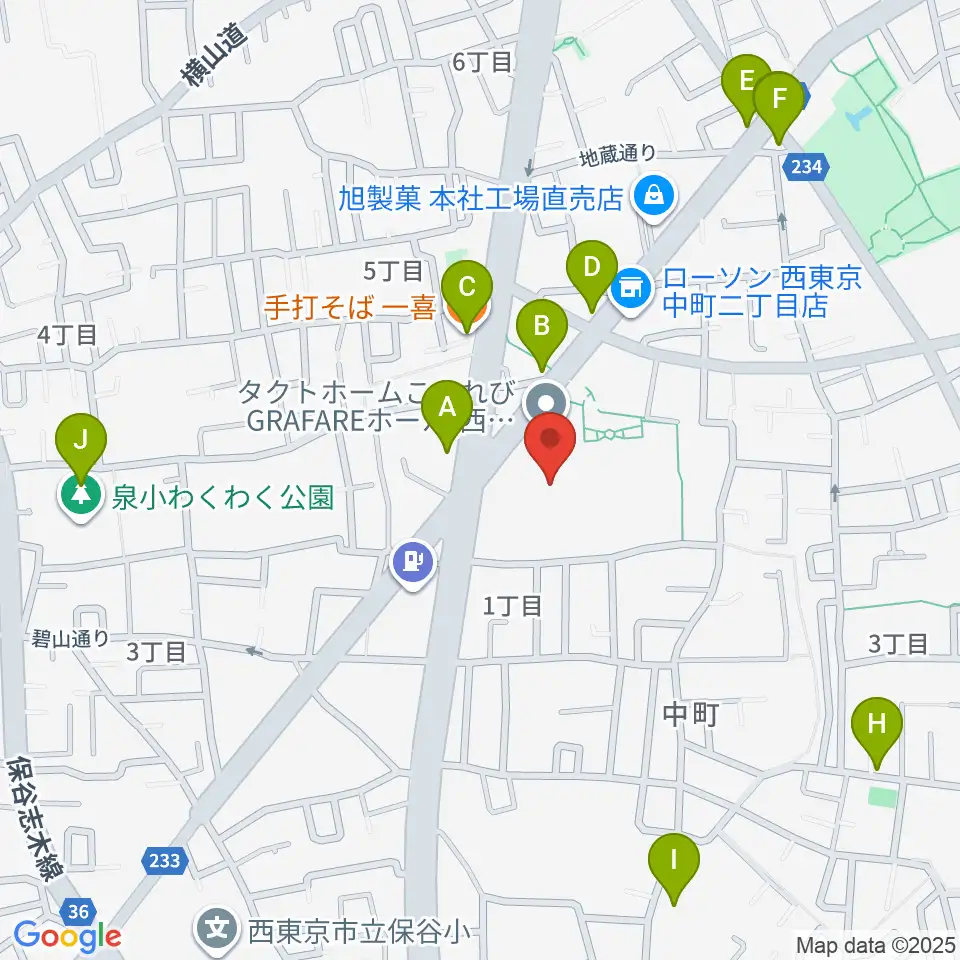 タクトホームこもれびGRAFAREホール周辺のファミレス・ファーストフード一覧地図