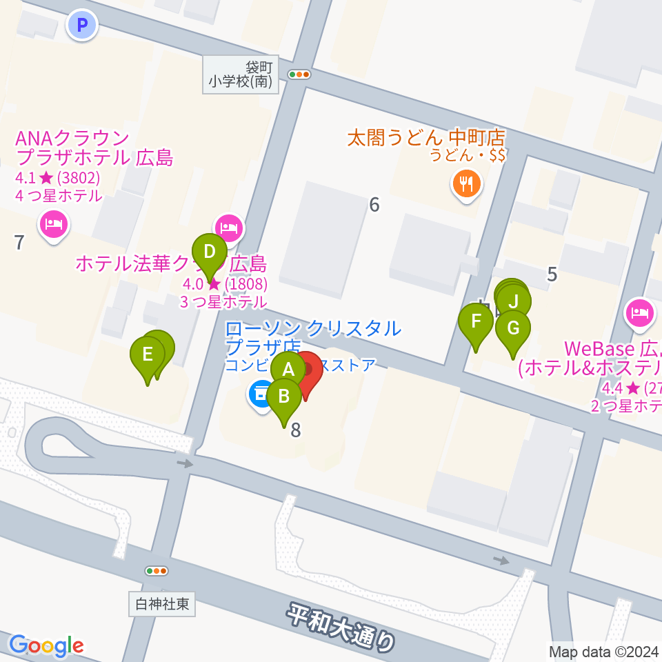 広島ライブジューク周辺のファミレス・ファーストフード一覧地図