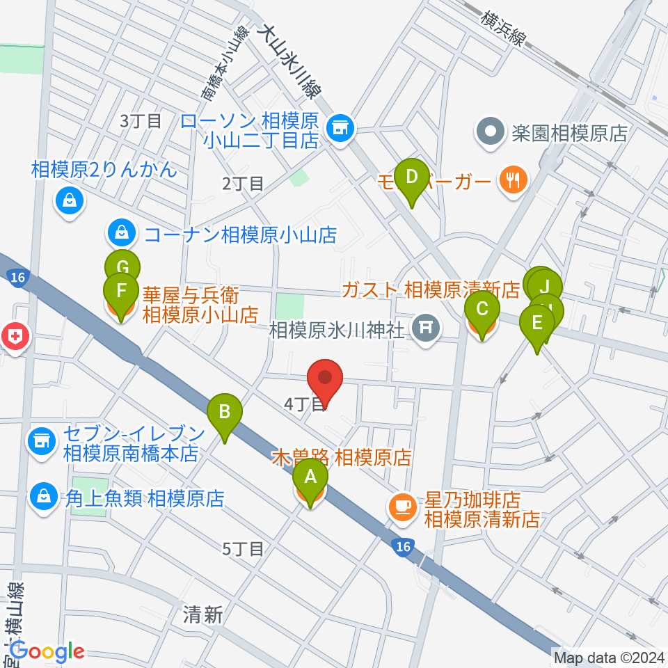 ベルベットルームスタジオ周辺のファミレス・ファーストフード一覧地図