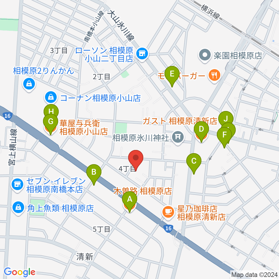 ベルベットルームスタジオ周辺のファミレス・ファーストフード一覧地図