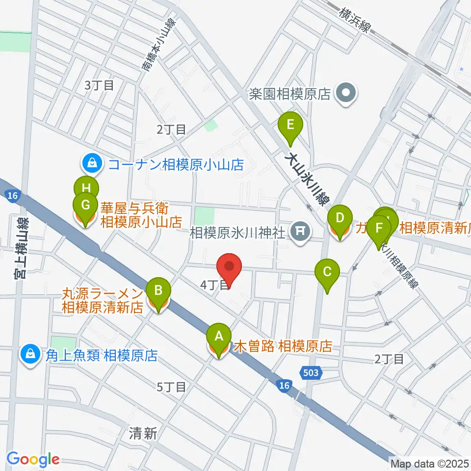 ベルベットルームスタジオ周辺のファミレス・ファーストフード一覧地図