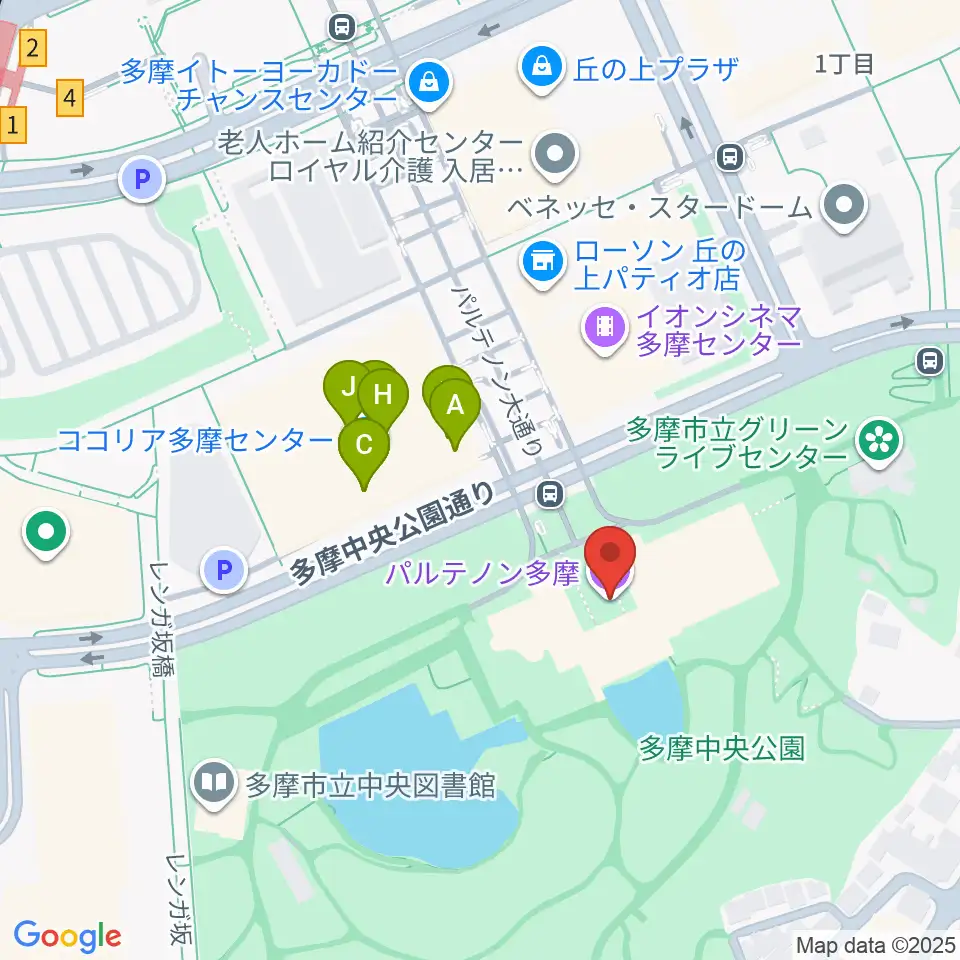 パルテノン多摩周辺のファミレス・ファーストフード一覧地図