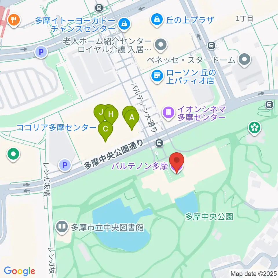 パルテノン多摩周辺のファミレス・ファーストフード一覧地図