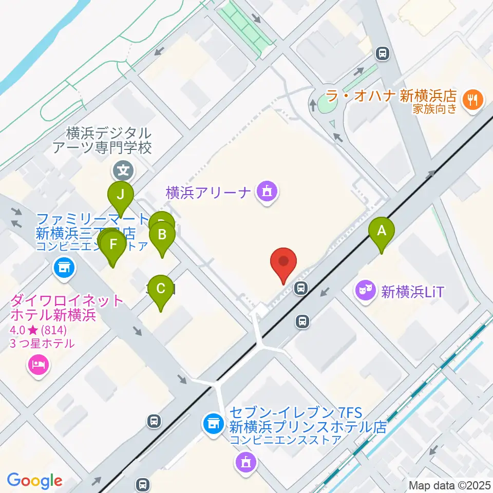 新横浜NEW SIDE BEACH周辺のファミレス・ファーストフード一覧地図