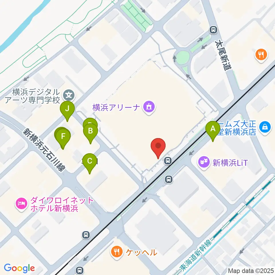新横浜NEW SIDE BEACH周辺のファミレス・ファーストフード一覧地図