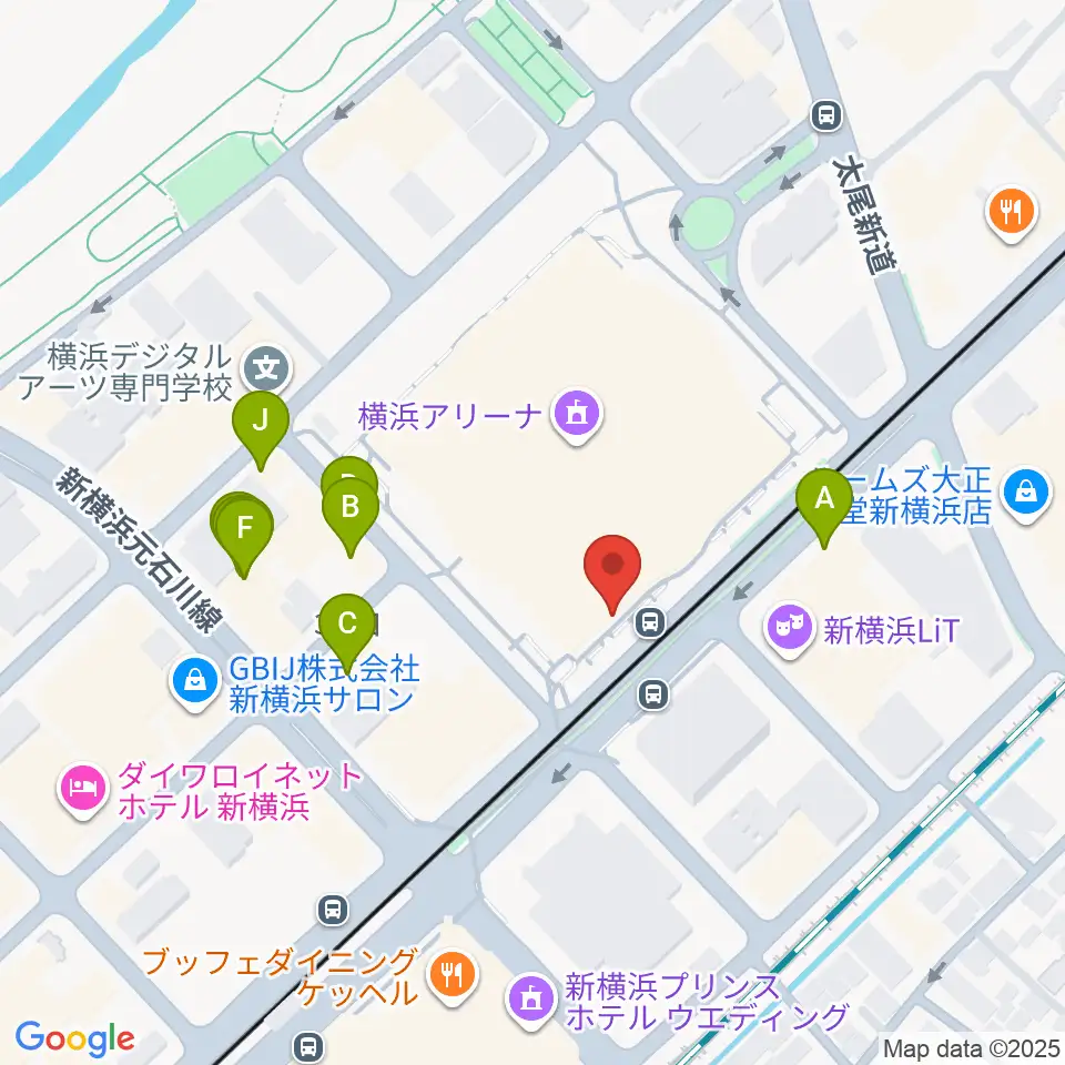 新横浜NEW SIDE BEACH周辺のファミレス・ファーストフード一覧地図