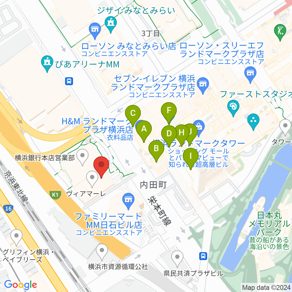 はまぎんホール ヴィアマーレ周辺のファミレス・ファーストフード一覧地図