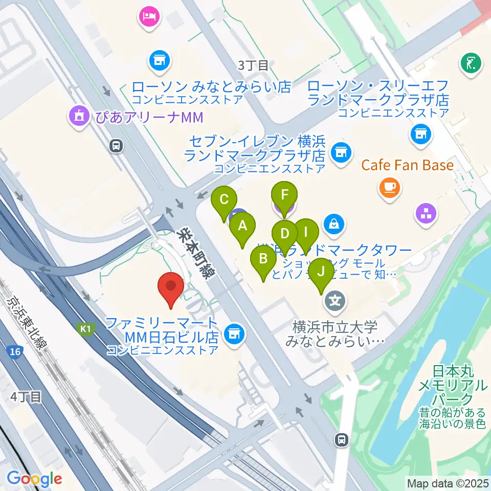 はまぎんホール ヴィアマーレ周辺のファミレス・ファーストフード一覧地図