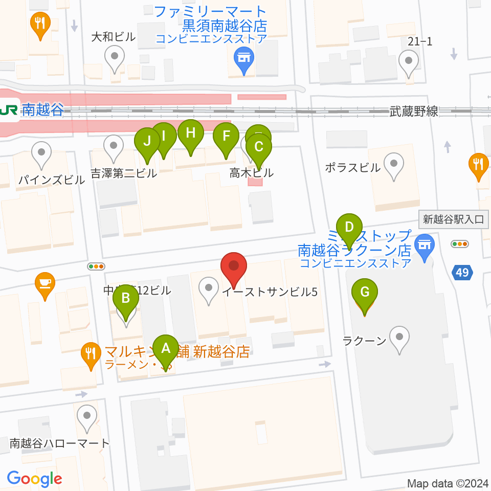 MACS大野楽器 南越谷店スタジオ周辺のファミレス・ファーストフード一覧地図