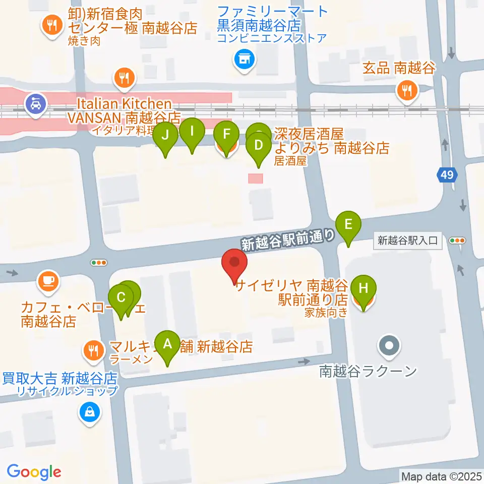 MACS大野楽器 南越谷店スタジオ周辺のファミレス・ファーストフード一覧地図