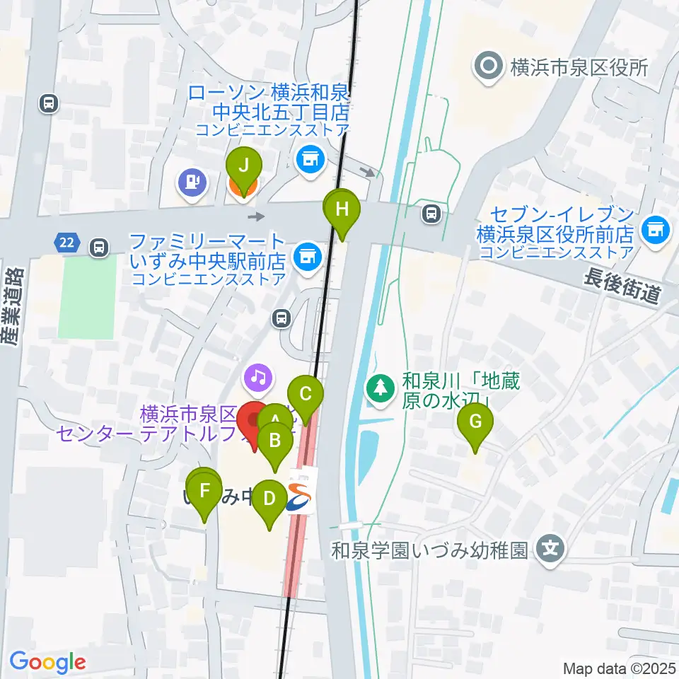 横浜市泉区民文化センター テアトルフォンテ周辺のファミレス・ファーストフード一覧地図
