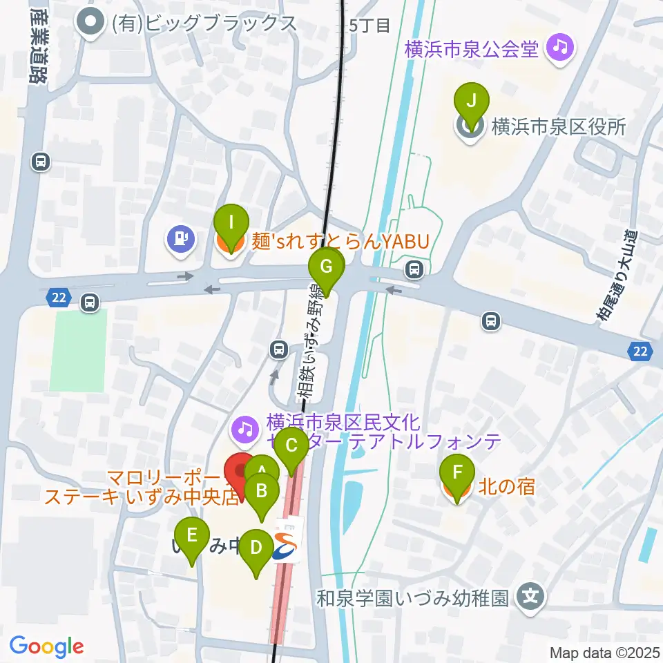 横浜市泉区民文化センター テアトルフォンテ周辺のファミレス・ファーストフード一覧地図