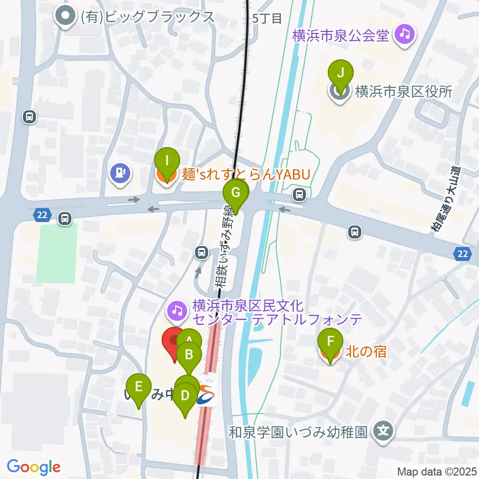 横浜市泉区民文化センター テアトルフォンテ周辺のファミレス・ファーストフード一覧地図