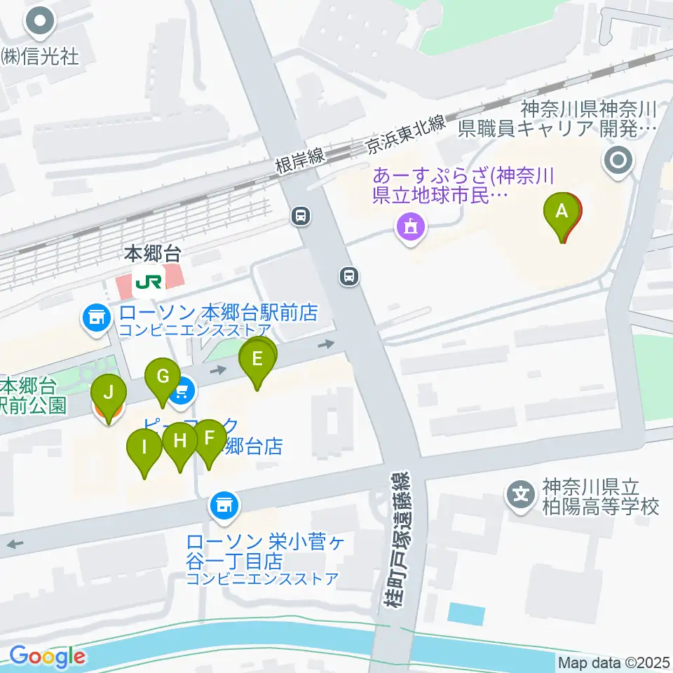 横浜市栄区民文化センター リリス周辺のファミレス・ファーストフード一覧地図