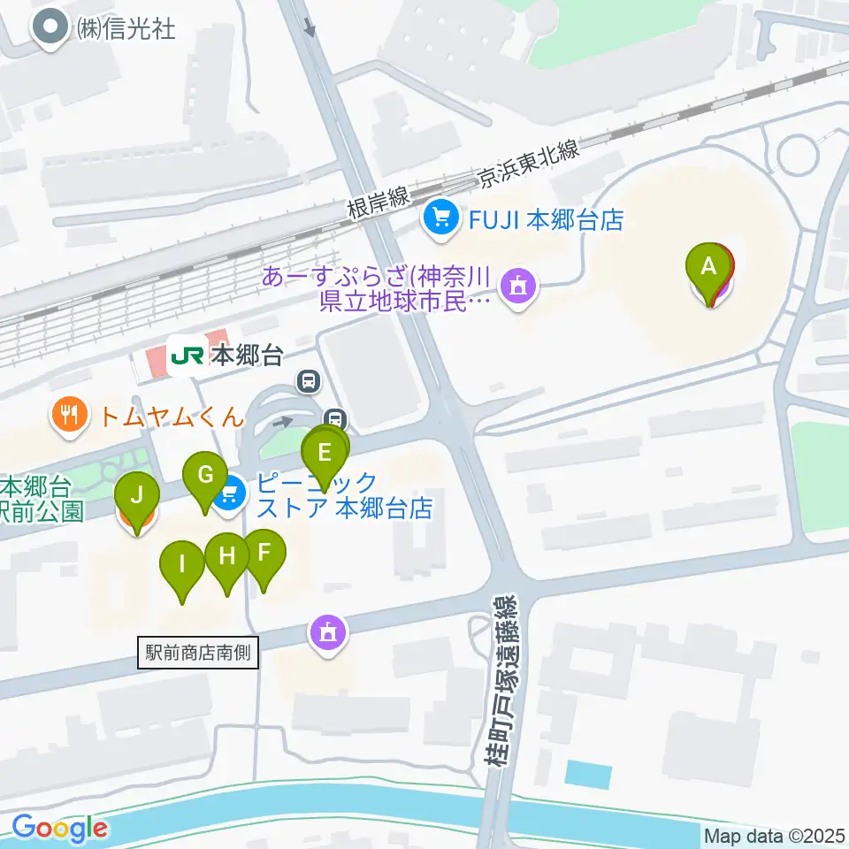 横浜市栄区民文化センター リリス周辺のファミレス・ファーストフード一覧地図