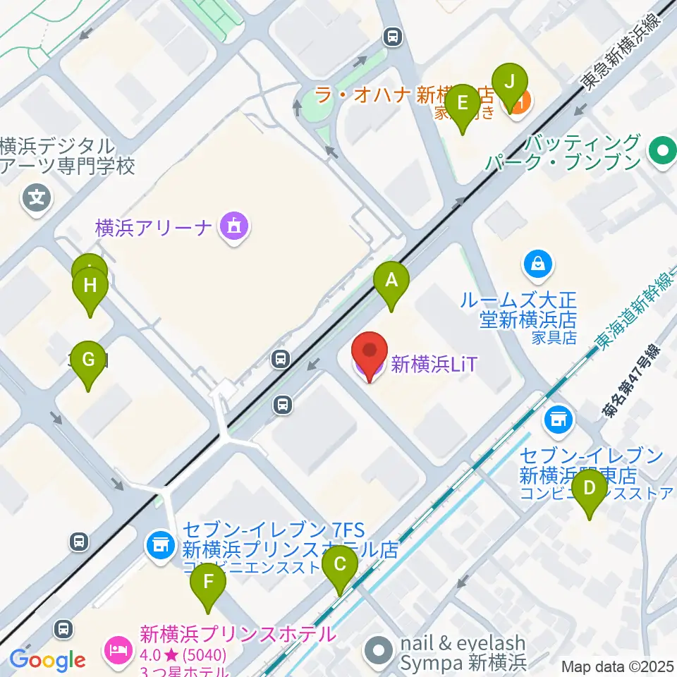 新横浜LiT周辺のファミレス・ファーストフード一覧地図