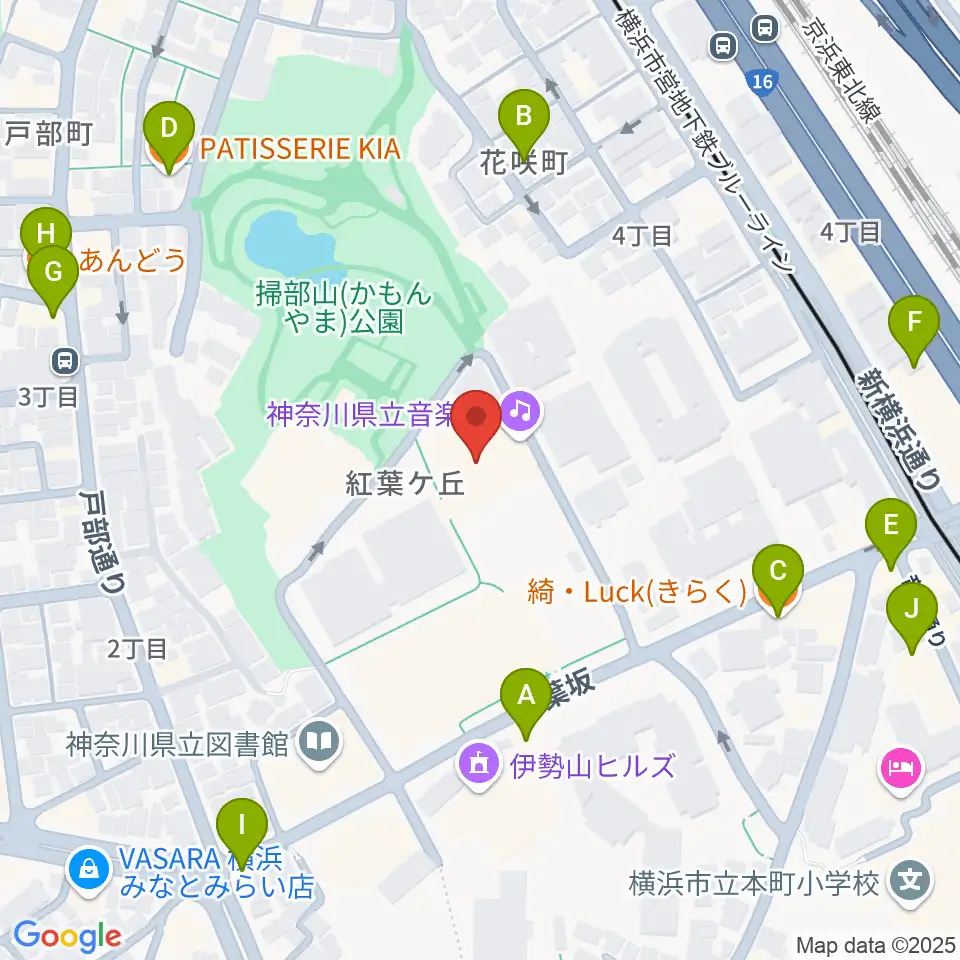 神奈川県立音楽堂周辺のファミレス・ファーストフード一覧地図