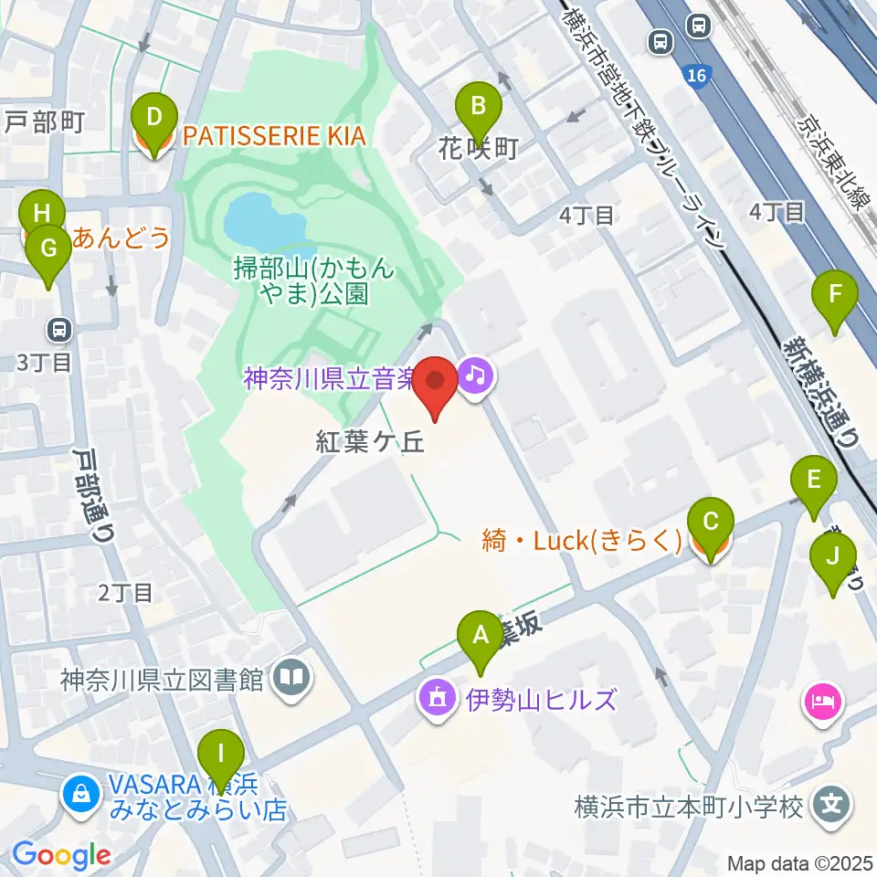 神奈川県立音楽堂周辺のファミレス・ファーストフード一覧地図