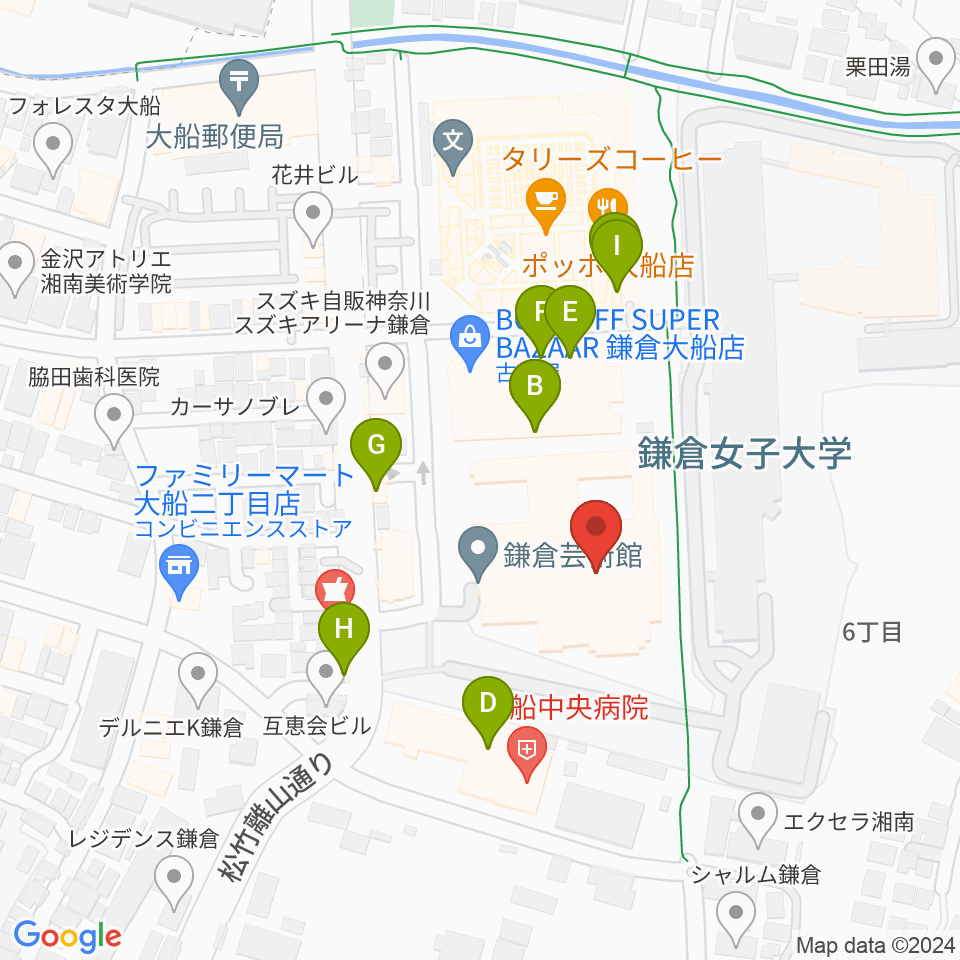 鎌倉芸術館周辺のファミレス・ファーストフード一覧地図