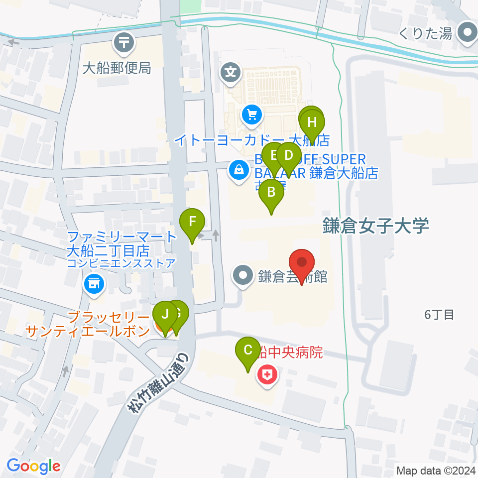 鎌倉芸術館周辺のファミレス・ファーストフード一覧地図