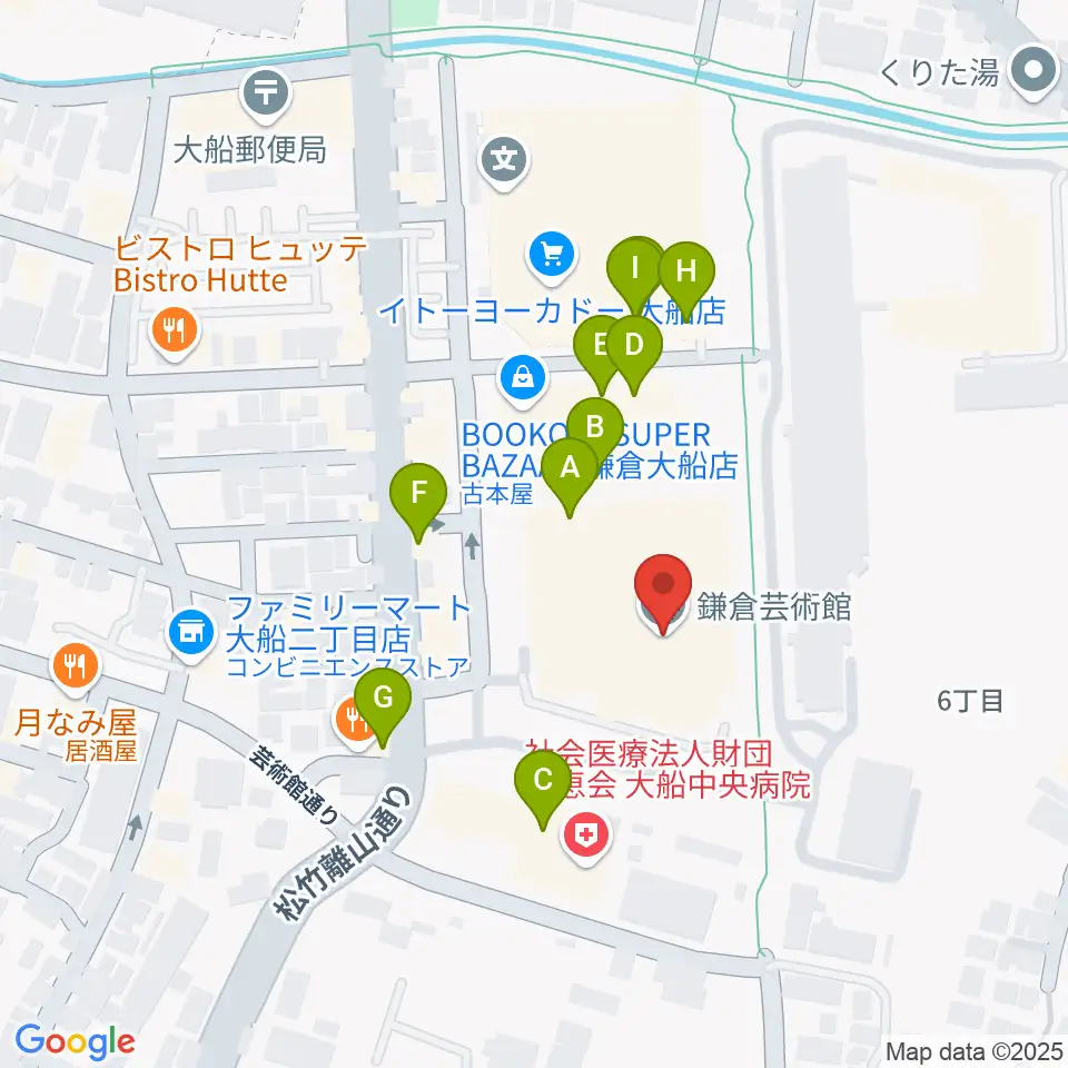 鎌倉芸術館周辺のファミレス・ファーストフード一覧地図