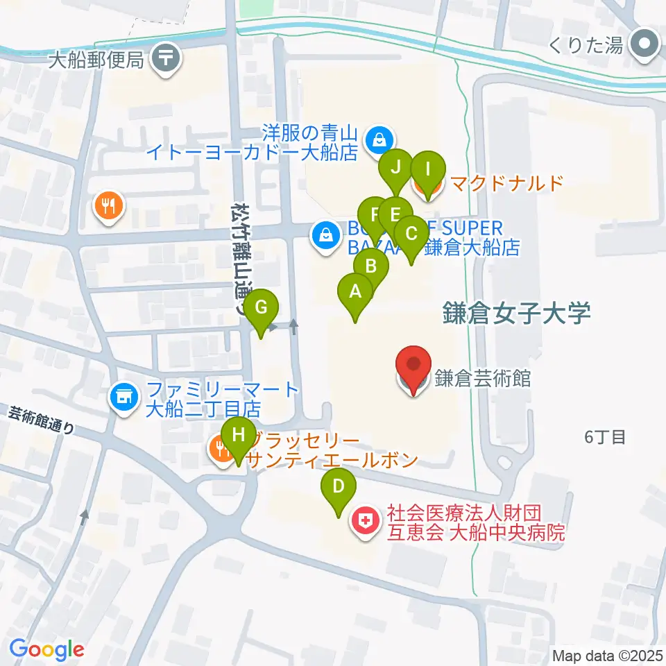 鎌倉芸術館周辺のファミレス・ファーストフード一覧地図