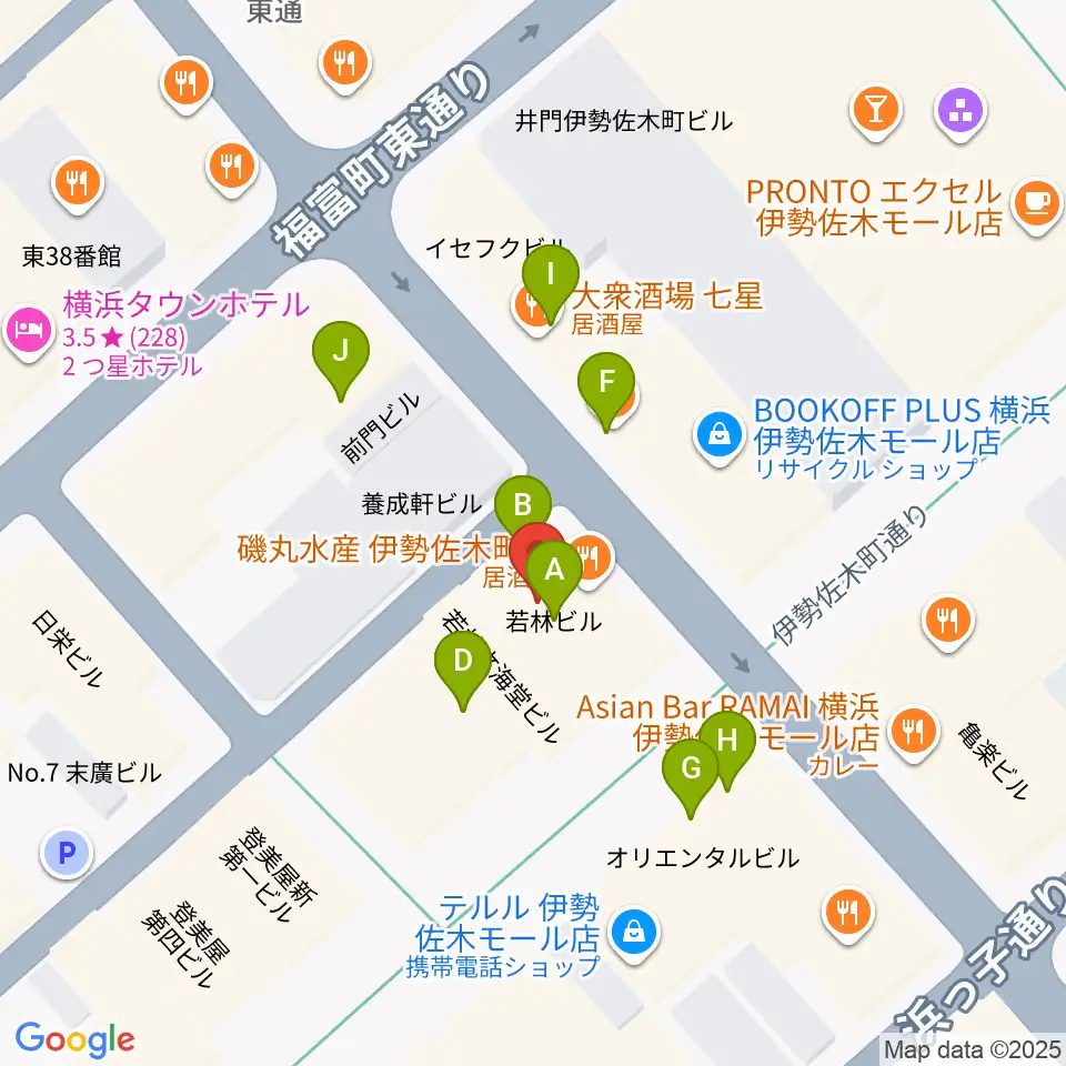 伊勢佐木町ジョンジョン周辺のファミレス・ファーストフード一覧地図