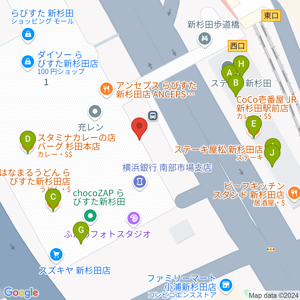 磯子区民文化センター杉田劇場周辺のファミレス・ファーストフード一覧地図