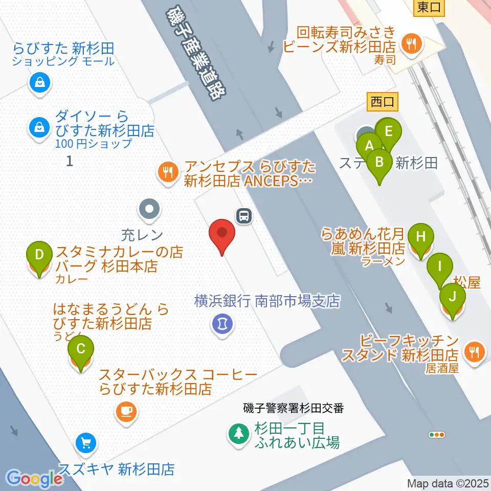 磯子区民文化センター杉田劇場周辺のファミレス・ファーストフード一覧地図