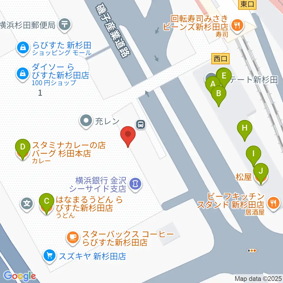 磯子区民文化センター杉田劇場周辺のファミレス・ファーストフード一覧地図