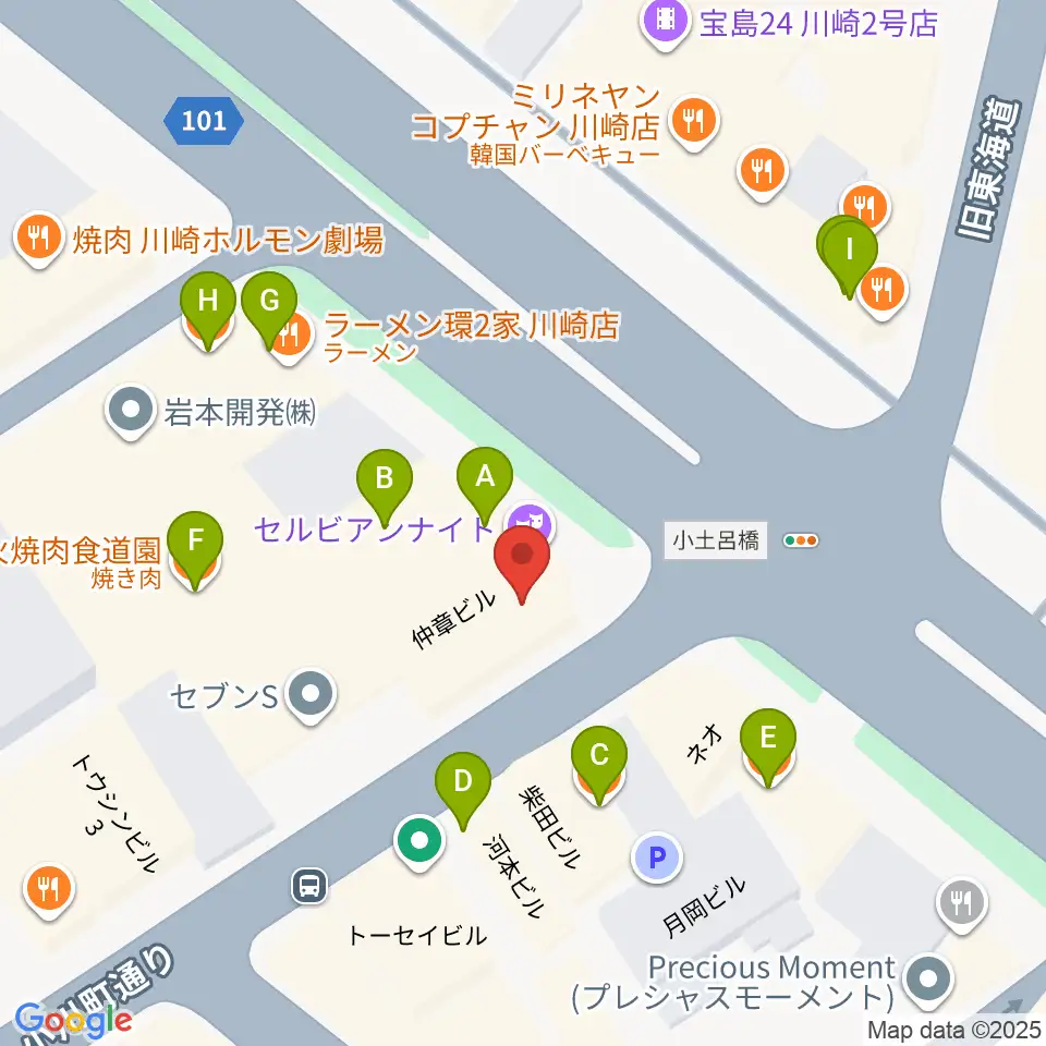 川崎セルビアンナイト周辺のファミレス・ファーストフード一覧地図