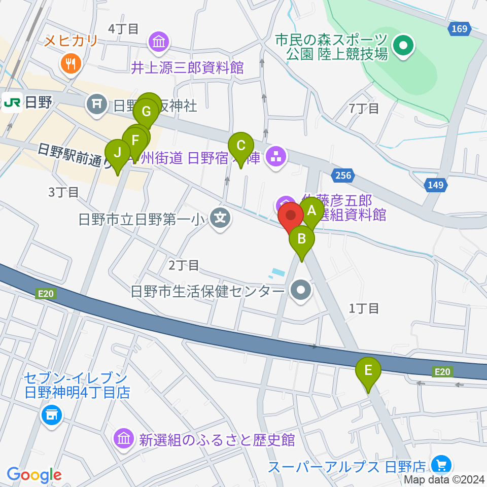 日野音楽教室周辺のファミレス・ファーストフード一覧地図