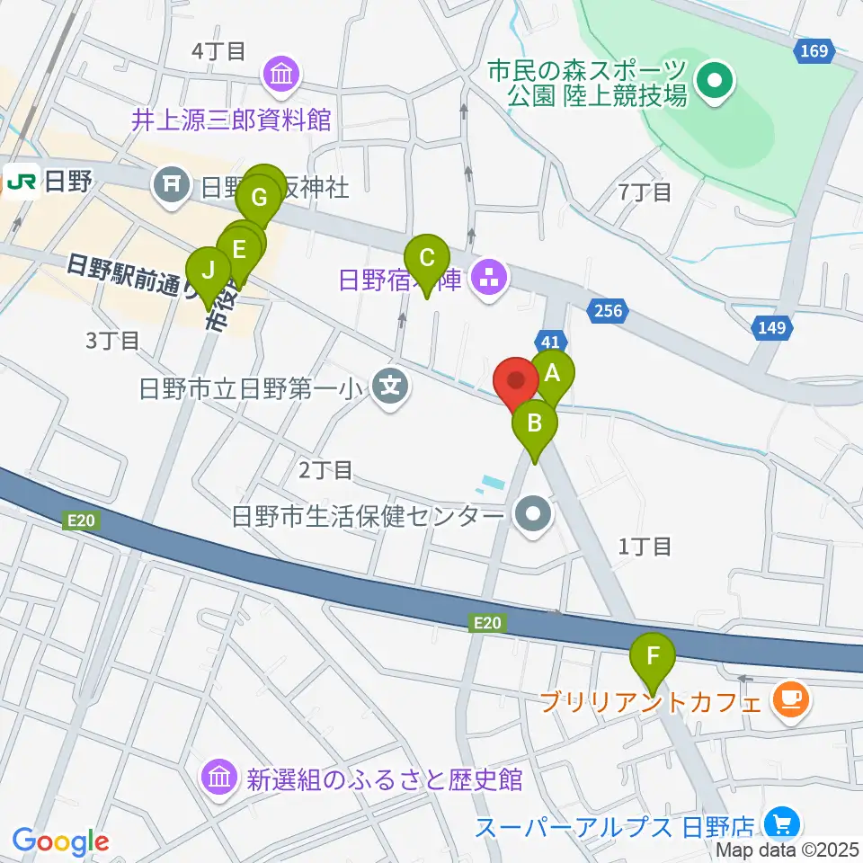 日野音楽教室周辺のファミレス・ファーストフード一覧地図
