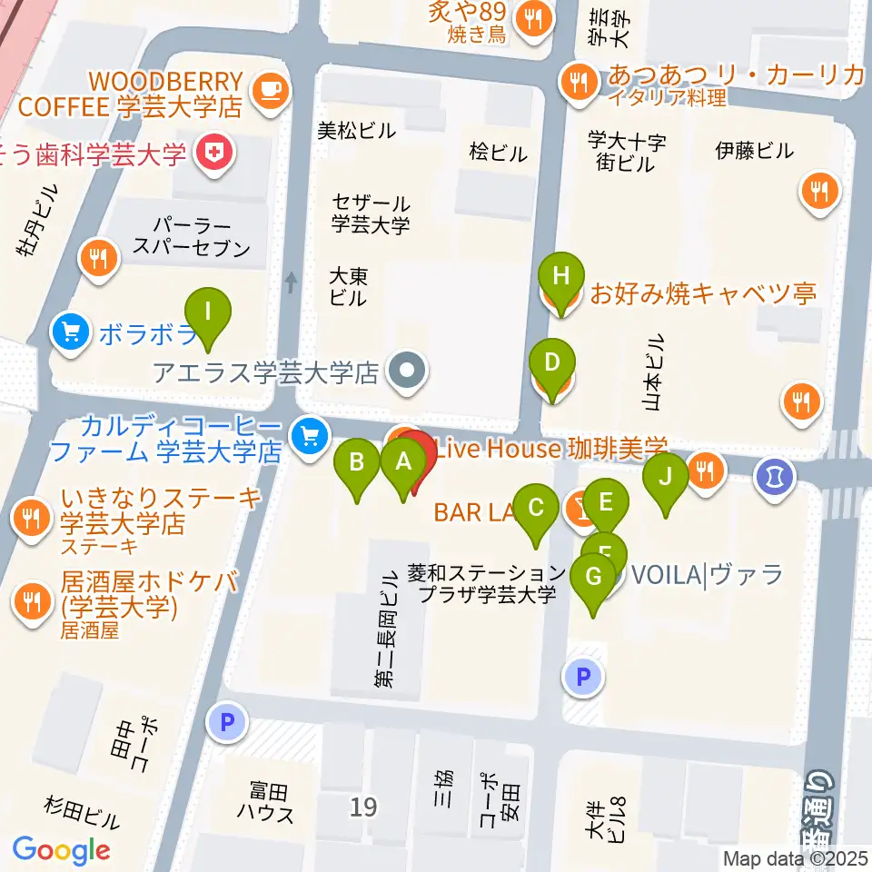 珈琲美学周辺のファミレス・ファーストフード一覧地図