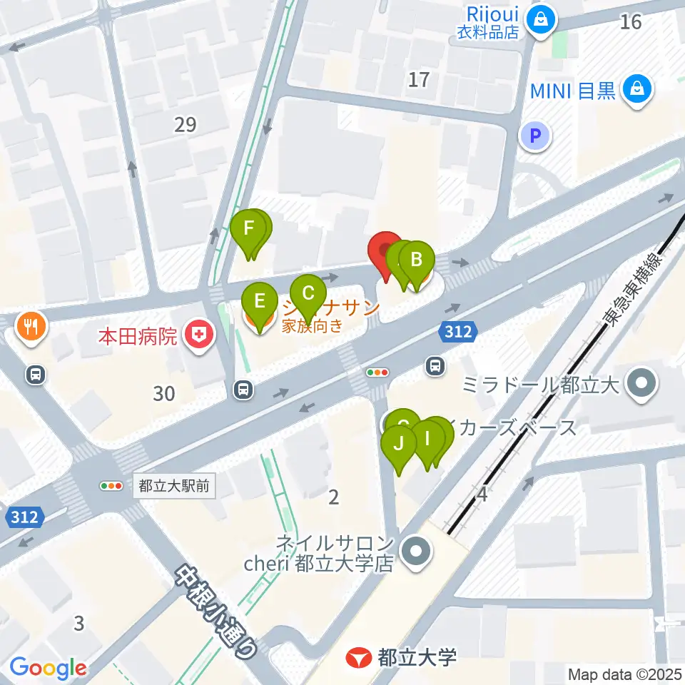 都立大学ジャミン周辺のファミレス・ファーストフード一覧地図