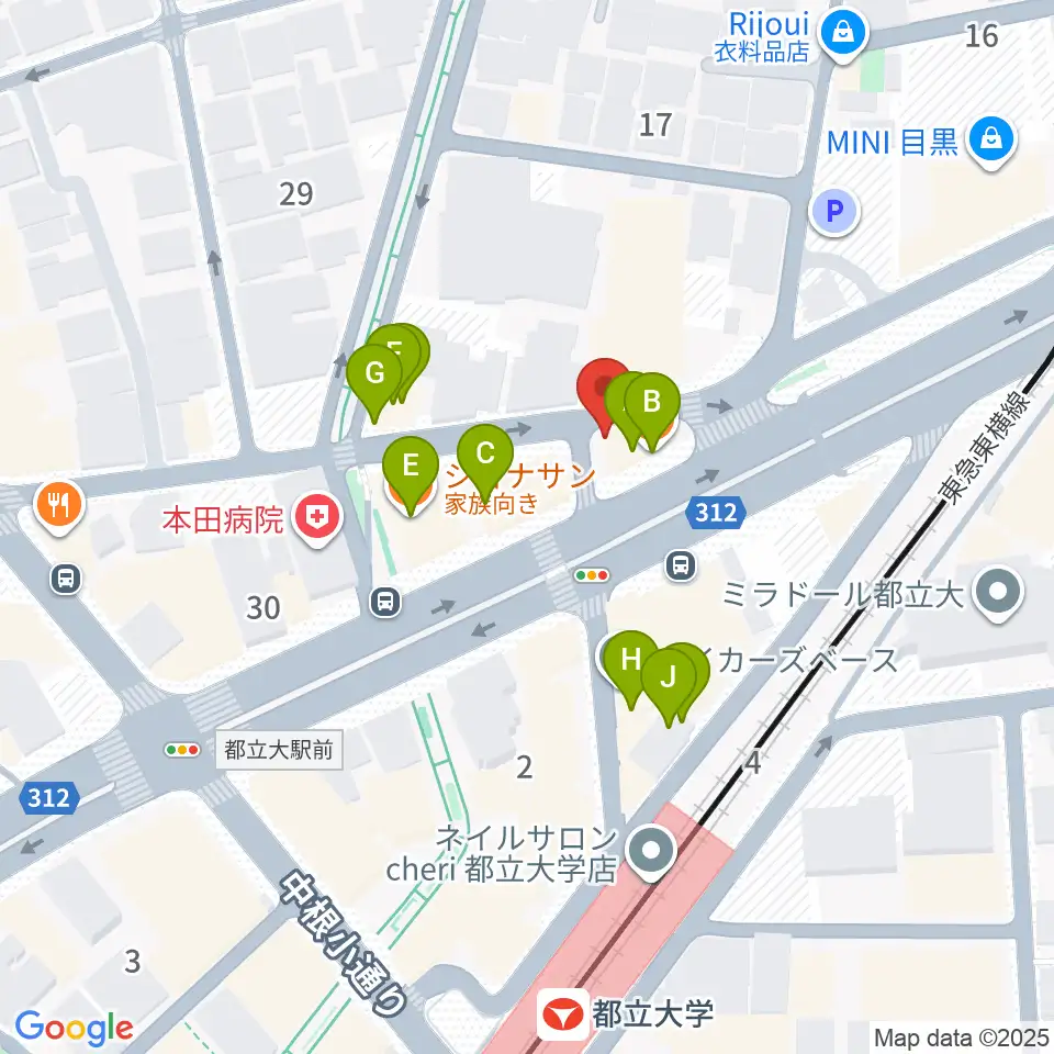 都立大学ジャミン周辺のファミレス・ファーストフード一覧地図