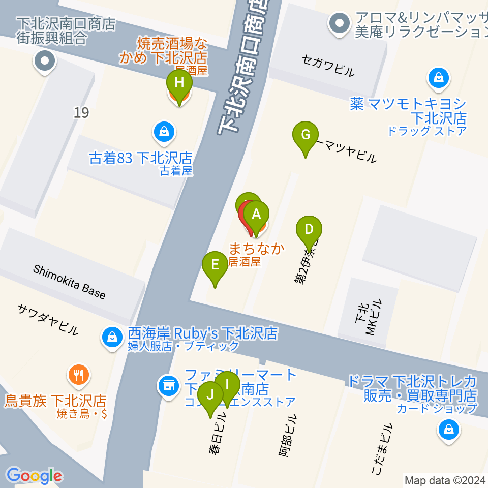 下北沢モナレコード周辺のファミレス・ファーストフード一覧地図