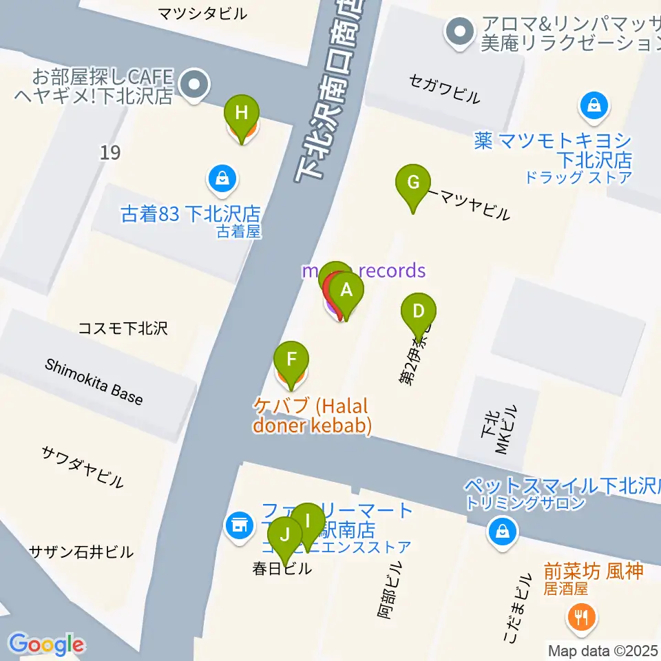 下北沢モナレコード周辺のファミレス・ファーストフード一覧地図