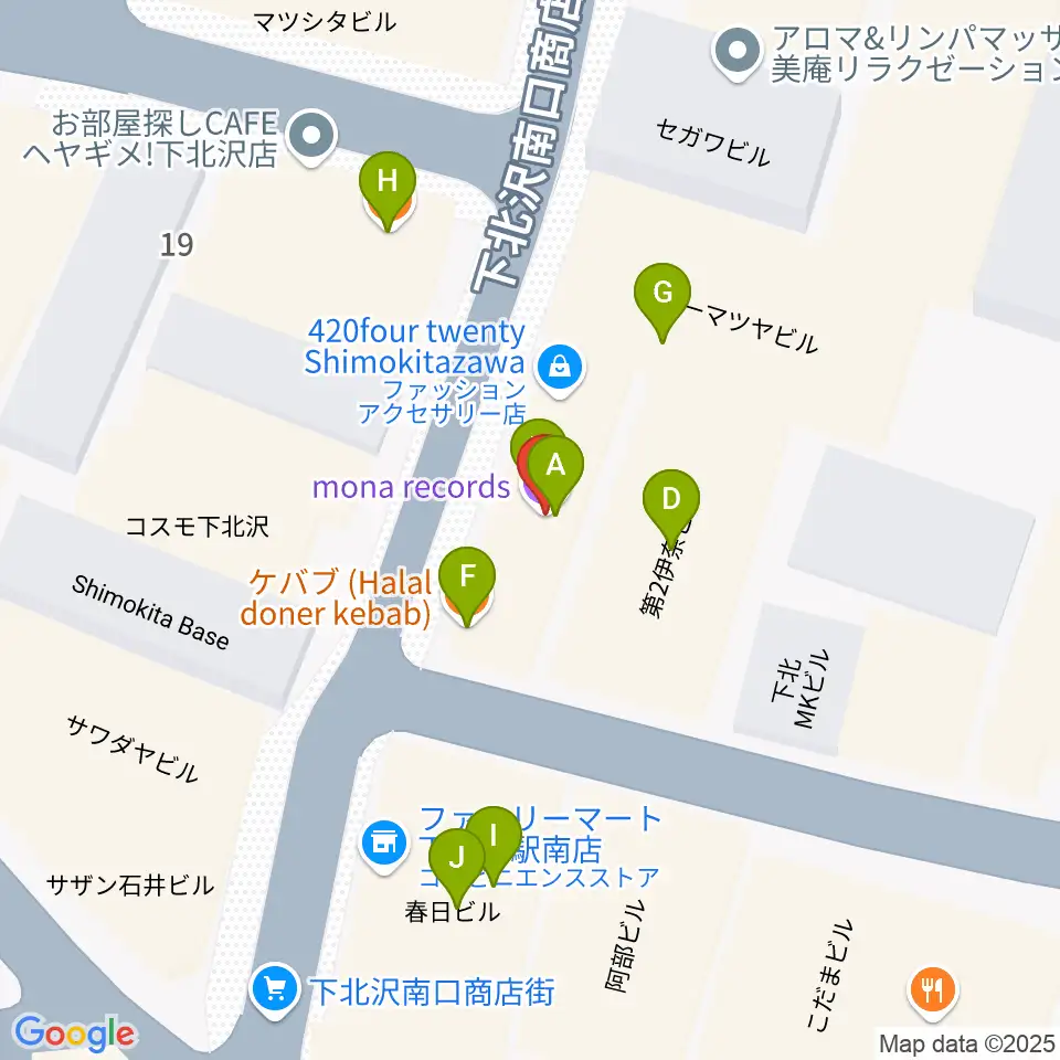 下北沢モナレコード周辺のファミレス・ファーストフード一覧地図