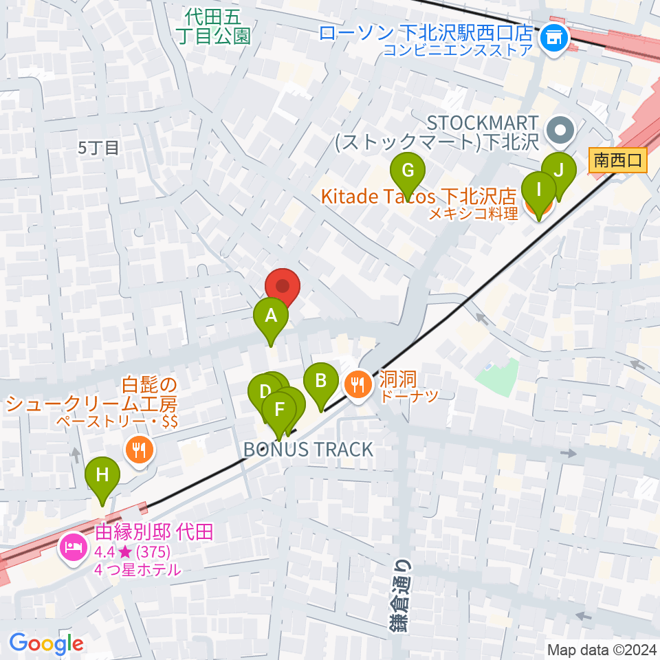 下北沢ボイスファクトリー周辺のファミレス・ファーストフード一覧地図