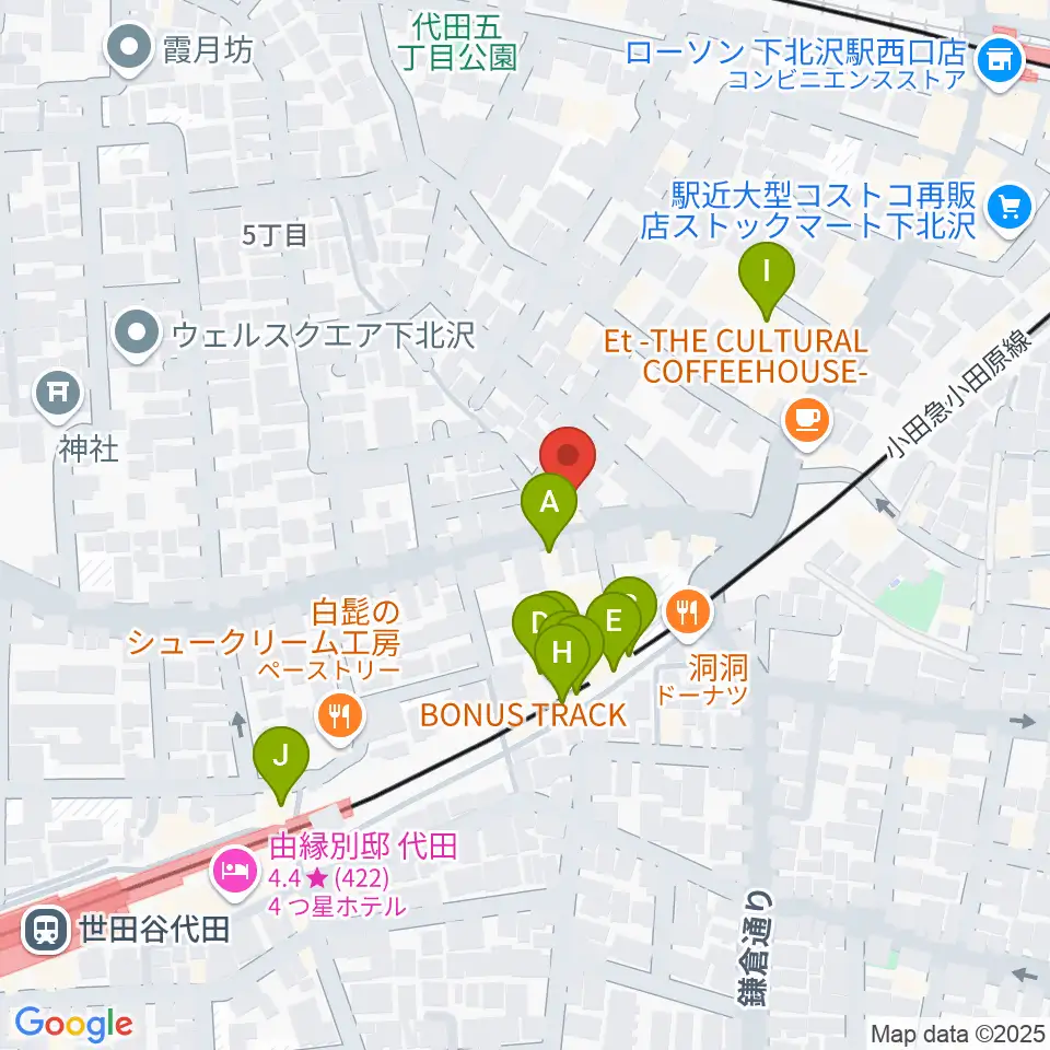 下北沢ボイスファクトリー周辺のファミレス・ファーストフード一覧地図