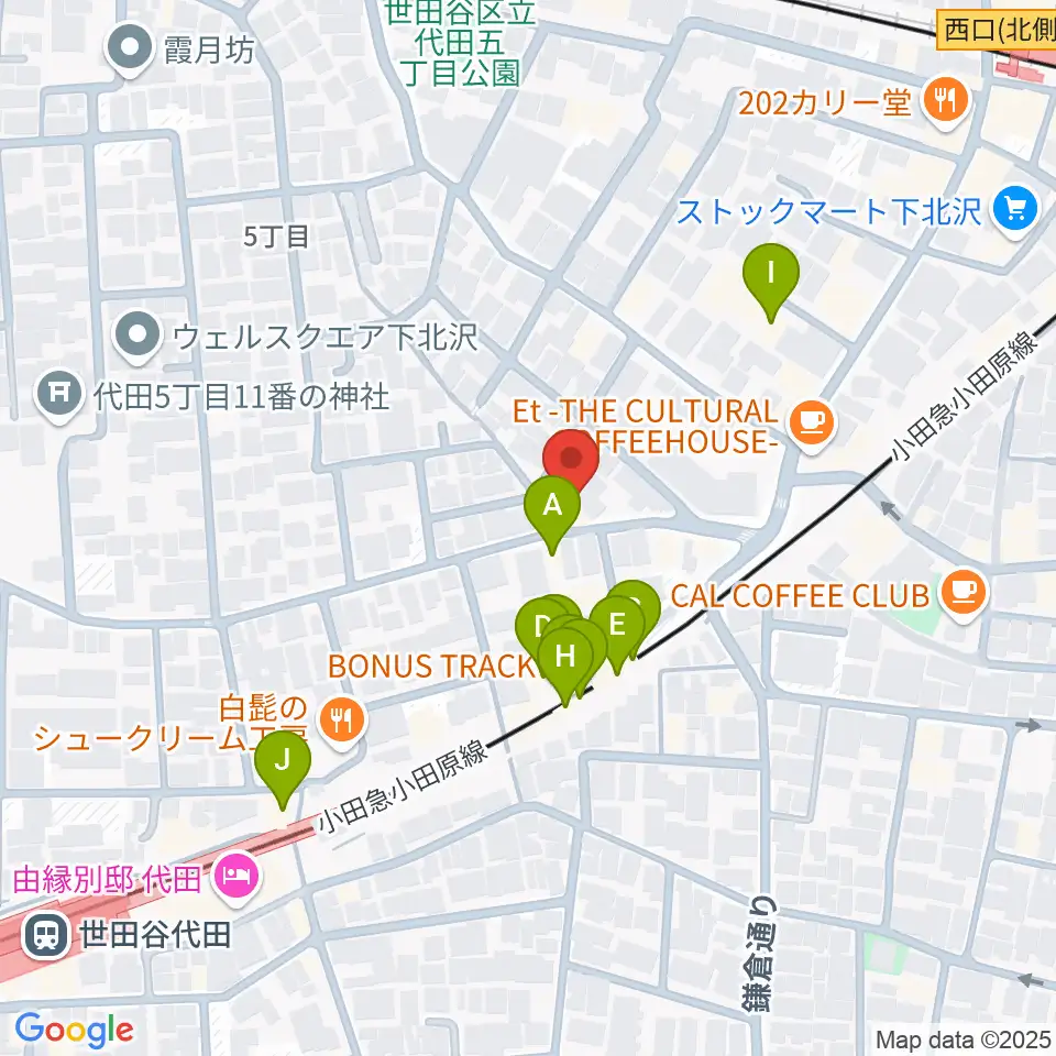下北沢ボイスファクトリー周辺のファミレス・ファーストフード一覧地図