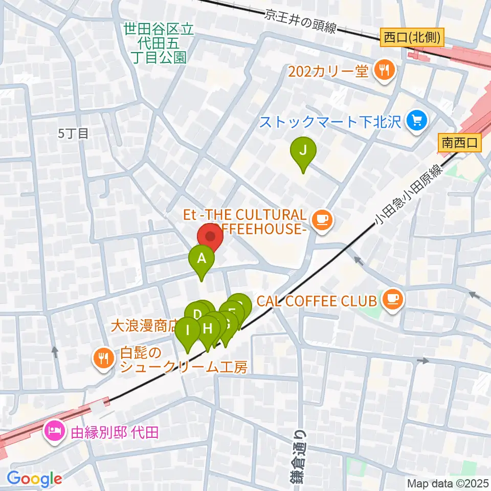 下北沢ボイスファクトリー周辺のファミレス・ファーストフード一覧地図